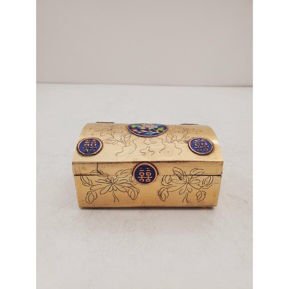 Vintage brass Wood Lined Humidor Small Storage Box Stash Box Trinket Box Retro - Picture 3 of 10